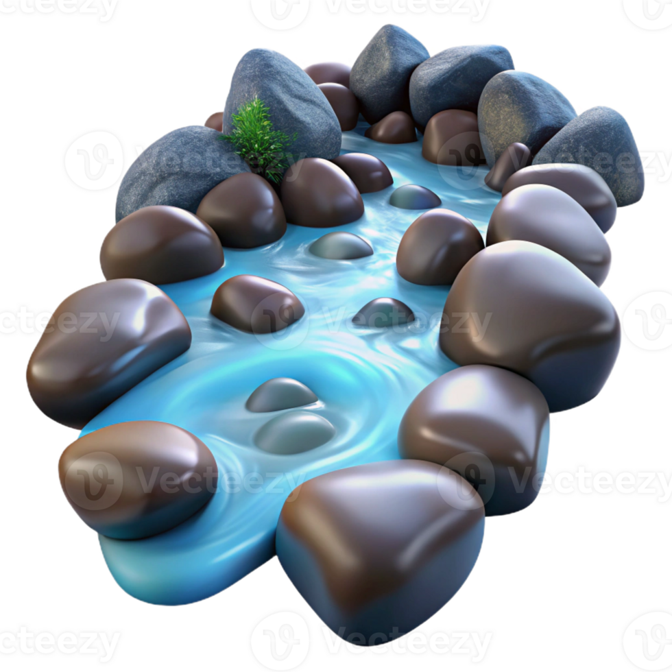 vibrant classic A babbling brook flowing over smooth stones, long exposure, calming, peaceful style 4K png