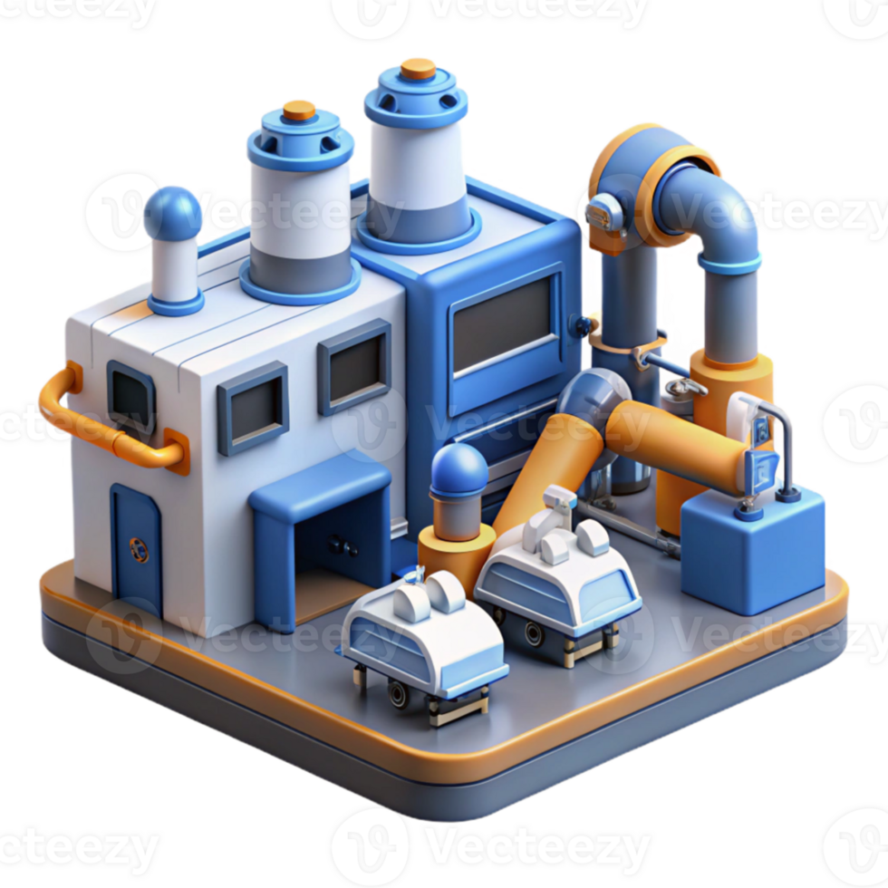 stunning minimalist A futuristic factory with automated robots working on assembly lines, industrial design style original png