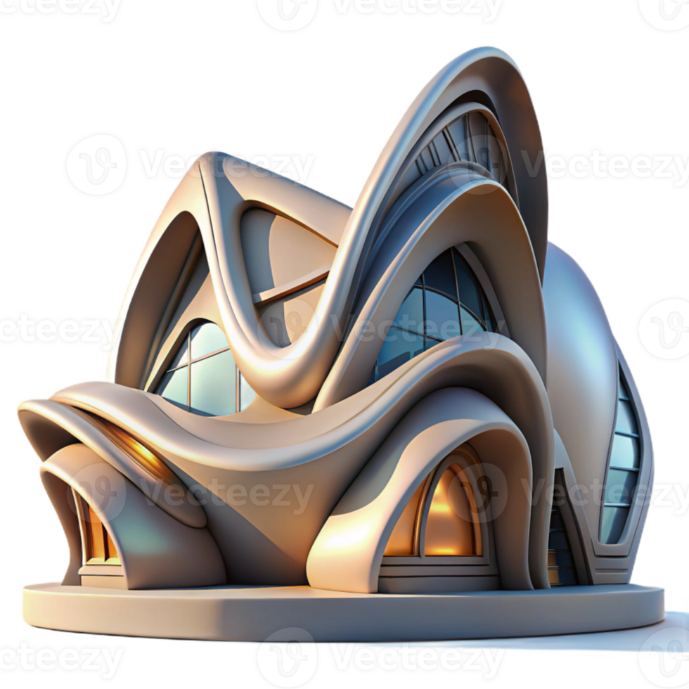elegant minimalist Zaha Hadid inspired building, fluid forms, parametric design, dramatic lighting, futuristic style high resolution png
