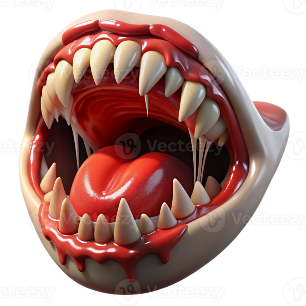 serene minimalist A close-up of a screaming mouth filled with razor-sharp teeth, lit by a strobe light, with blood dripping from the lips. Extreme horror style authentic png