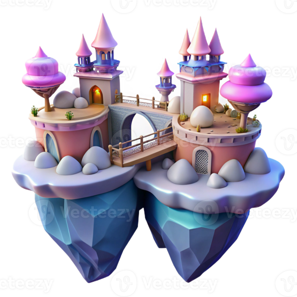 serene minimalist Floating islands connected by bridges of light, vibrant fantasy setting, detailed architecture, magical realism genuine png