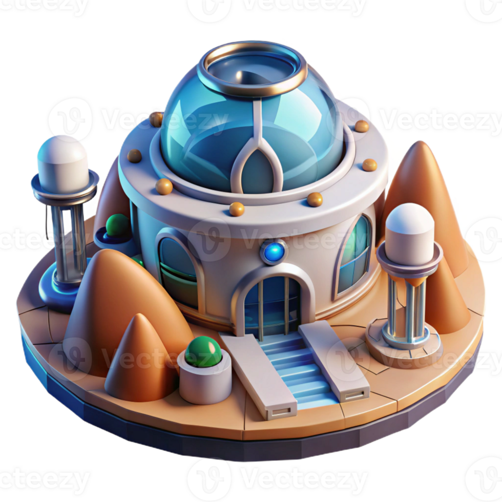 magnificent artistic A futuristic research facility built on an alien planet, sleek design, otherworldly landscape 4K png