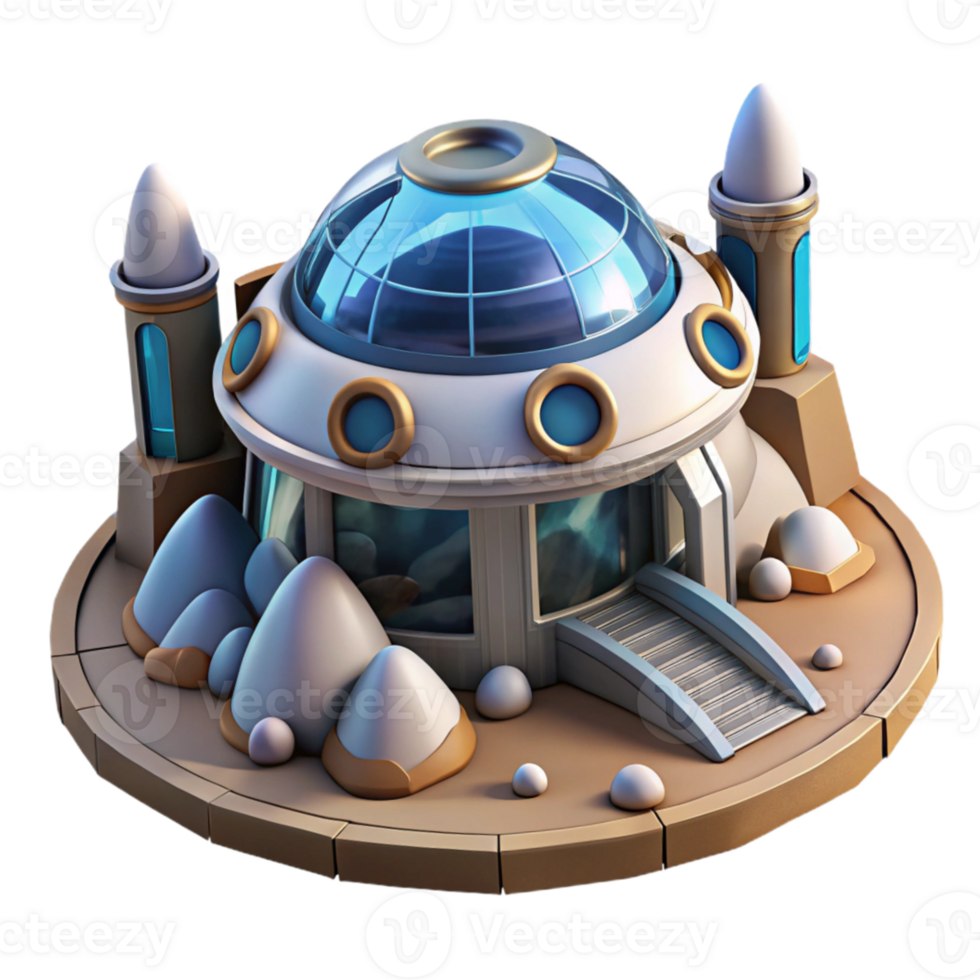 extraordinary artistic A futuristic research facility built on an alien planet, sleek design, otherworldly landscape exclusive png