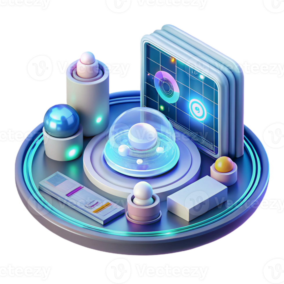 serene contemporary A holographic interface displaying complex data and information, futuristic and technological lighting, digital art detailed png