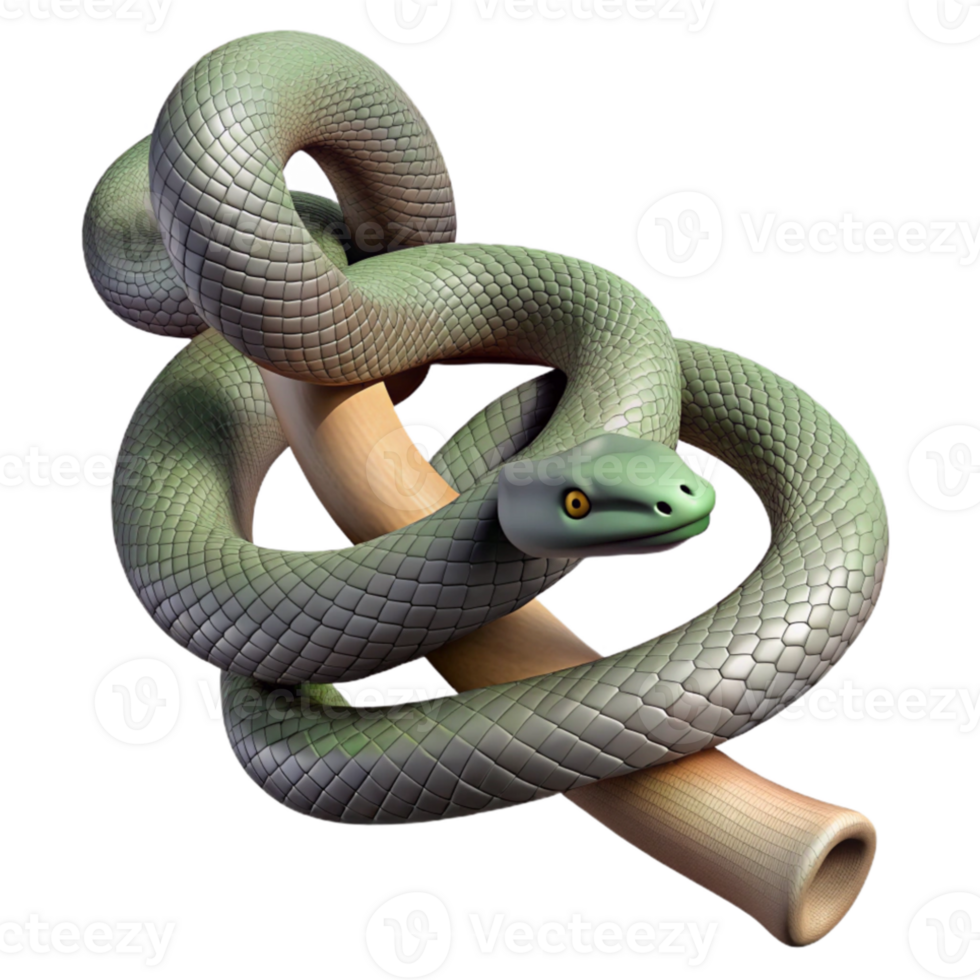 elegant classic A slithering snake coiled around a branch, jungle setting, detailed and textured detailed png