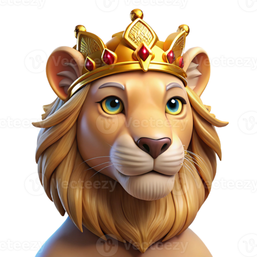 serene minimalist Portrait of a regal lioness with a golden mane, fierce amber eyes, and a proud expression, wearing a jeweled crown, lit by dramatic chiaroscuro lighting professional png
