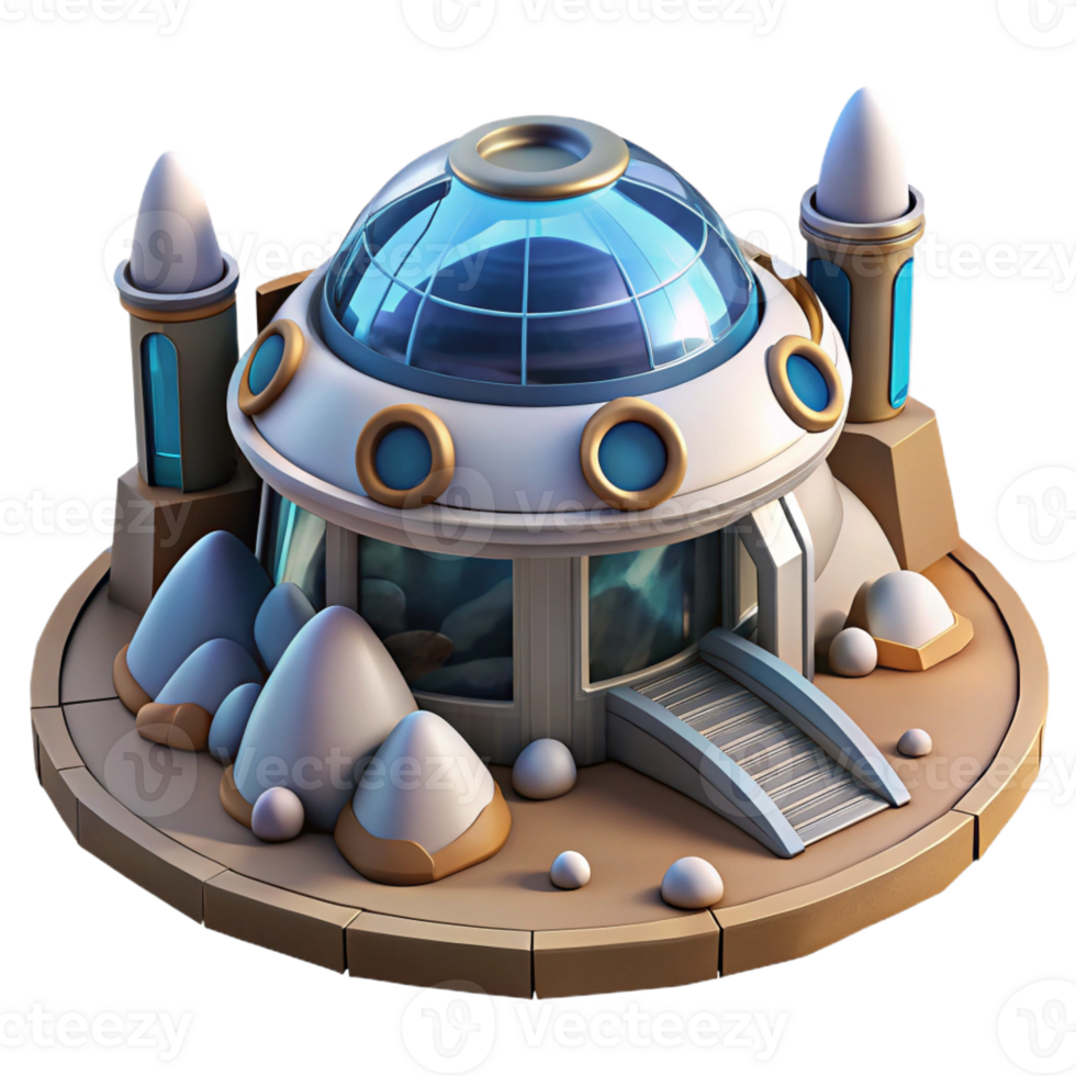 elegant contemporary A futuristic research facility built on an alien planet, sleek design, otherworldly landscape genuine png