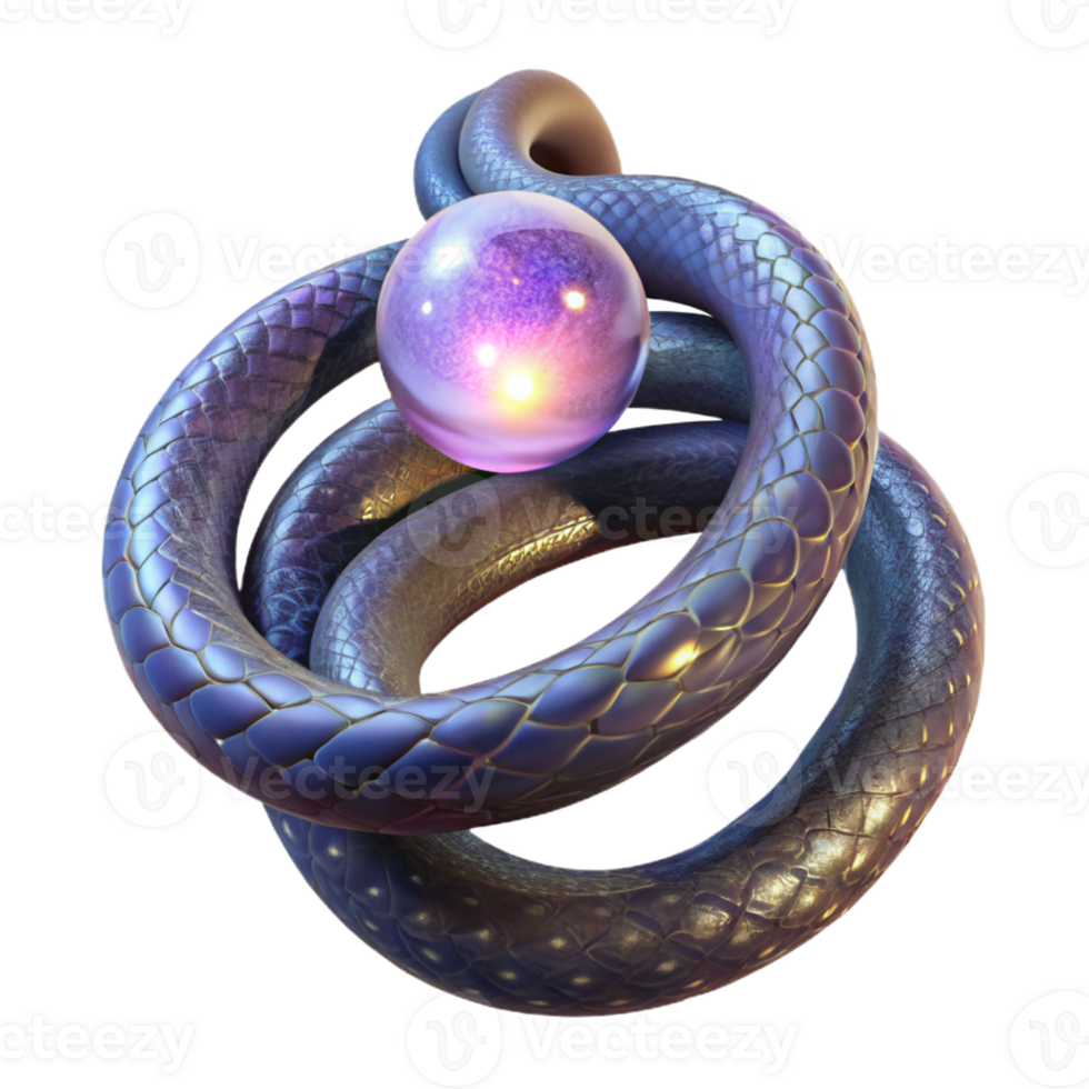 extraordinary vintage A cosmic serpent coiling around a pulsating orb of light, in a visionary art style, original png