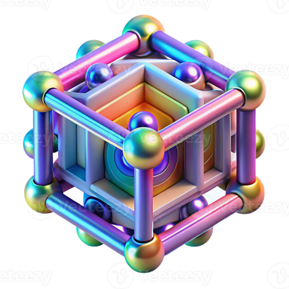 vibrant rustic A quantum computer core, complex geometric shapes interwoven with streams of light particles, vibrant rainbow colors, abstract style high quality png