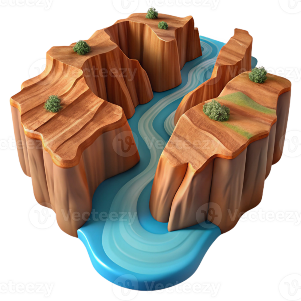 wonderful classic A flowing river, cutting through a canyon, aerial view, landscape photography style original png