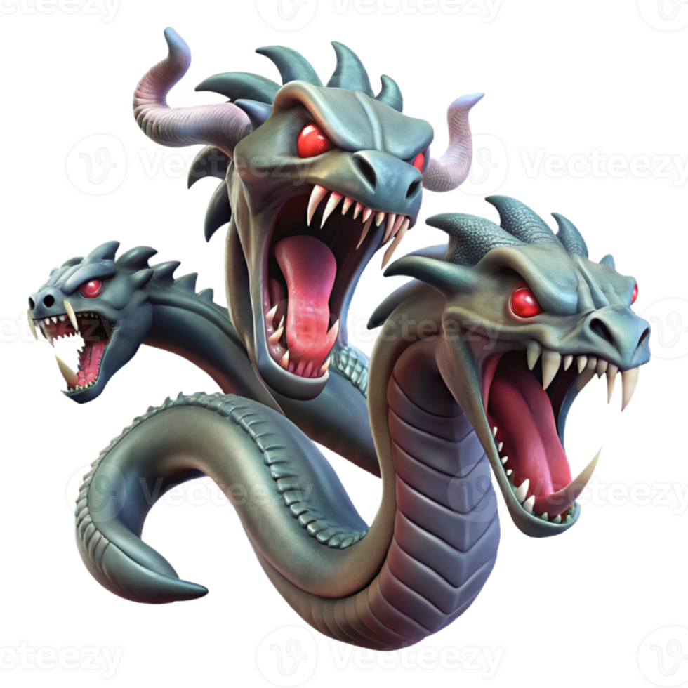 vibrant rustic A fierce hydra, its multiple heads hissing and snapping, surrounded by a swampy landscape. Dark, moody lighting. Fantasy art style exclusive png