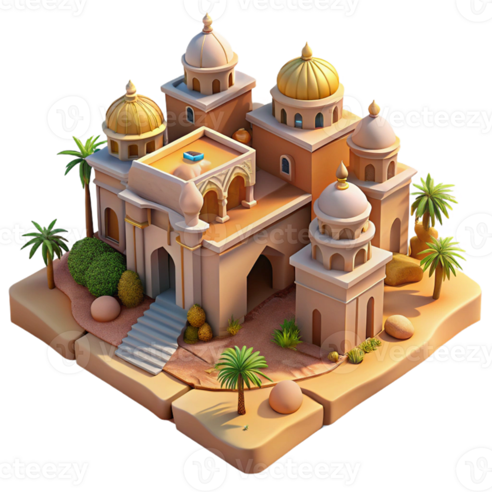 serene artistic Desert oasis city, sandstone architecture, intricate carvings, midday sun lighting, middle eastern style high resolution png