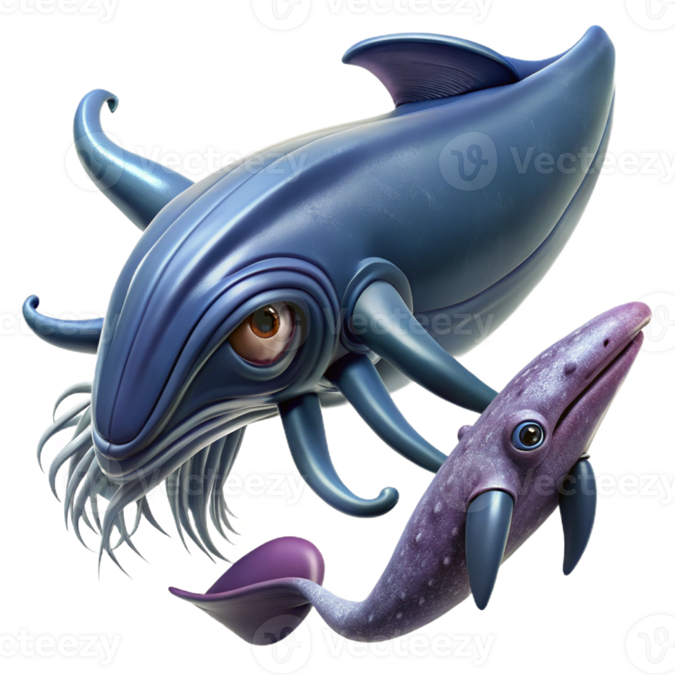 stunning rustic A giant squid battling a sperm whale in the deep ocean, dramatic, dynamic lighting, epic, nature documentary style, 4K png