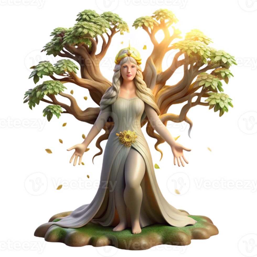 impressive contemporary An ethereal dryad emerges from an ancient oak tree, dappled sunlight filtering through the leaves. Art Nouveau style high resolution png