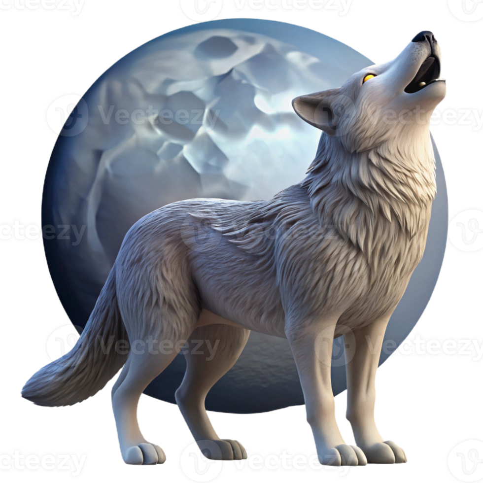 serene modern A lone wolf howling at the moon, detailed fur, dramatic lighting, wildlife photography style premium png
