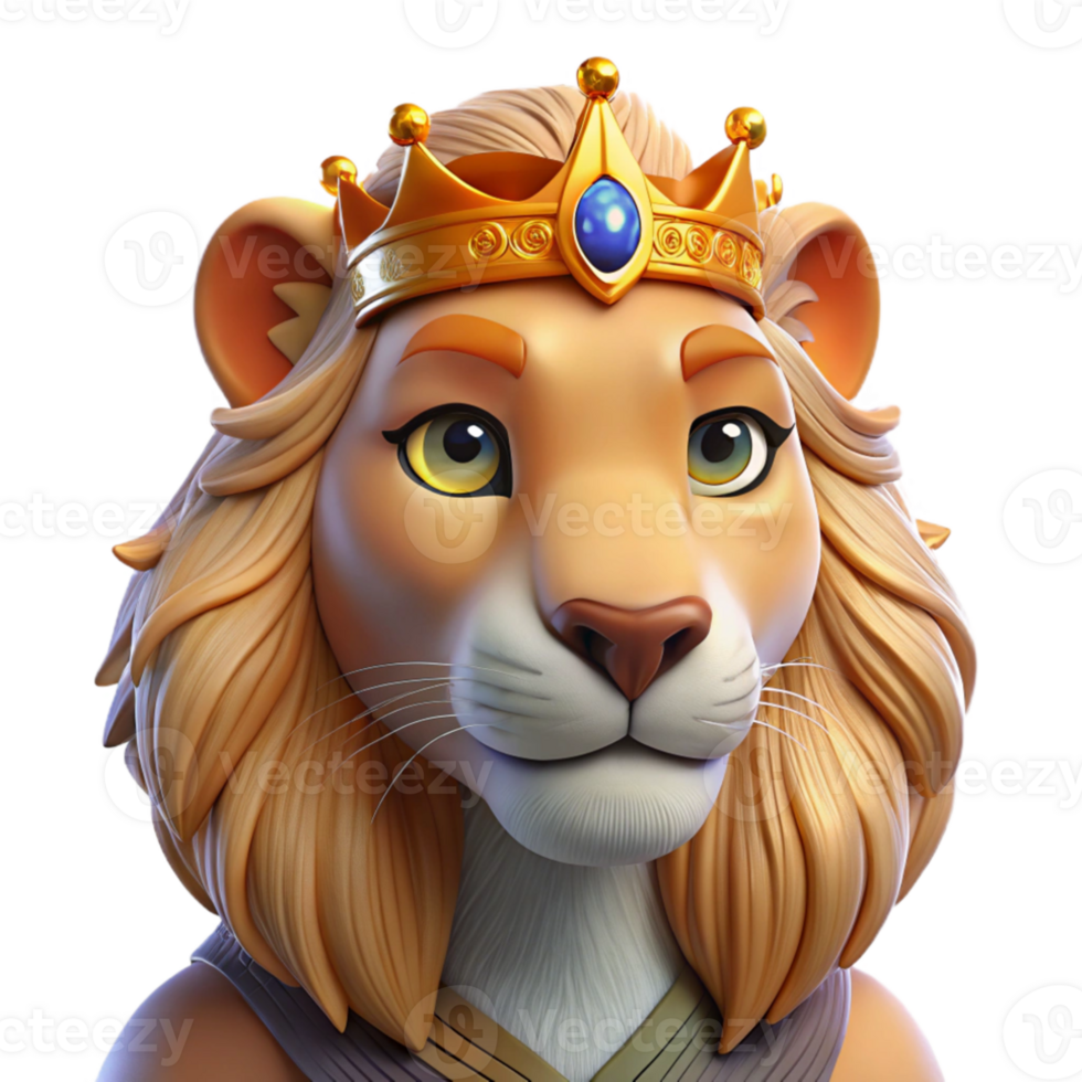 impressive abstract Portrait of a regal lioness with a golden mane, fierce amber eyes, and a proud expression, wearing a jeweled crown, lit by dramatic chiaroscuro lighting genuine png
