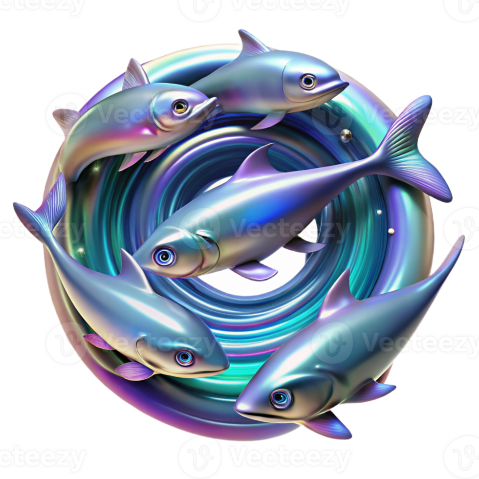 magnificent contemporary A school of iridescent fish swimming through a vortex of liquid light, with trails of neon stardust, Psychedelic Pop Art style 4K png