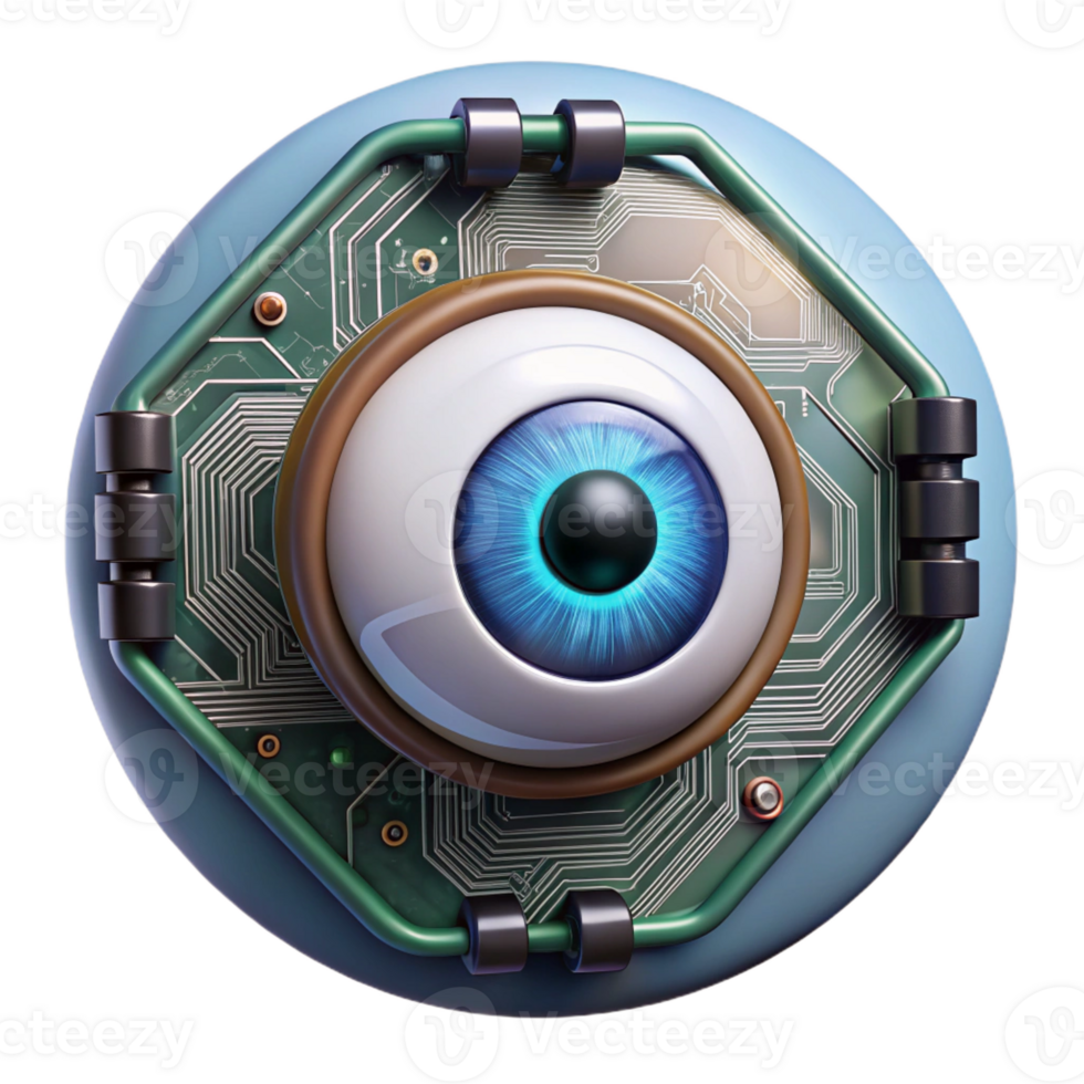 extraordinary abstract A bionic eye zoomed in on a circuit board, detailed textures, realistic lighting, cyberpunk aesthetic original png