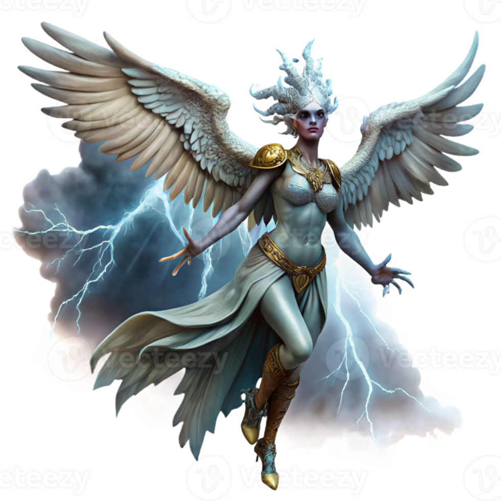 magnificent minimalist A beautiful harpy, with the body of a bird and the head of a woman, soaring through a stormy sky, dramatic lighting, fantasy art style detailed png