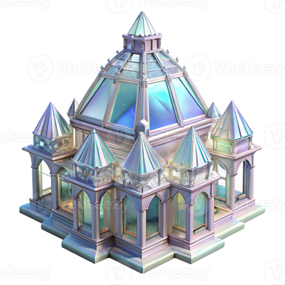 elegant creative Crystal palace, intricate glass structure, refracted light, ethereal atmosphere, fantasy architecture, 8k, high resolution png