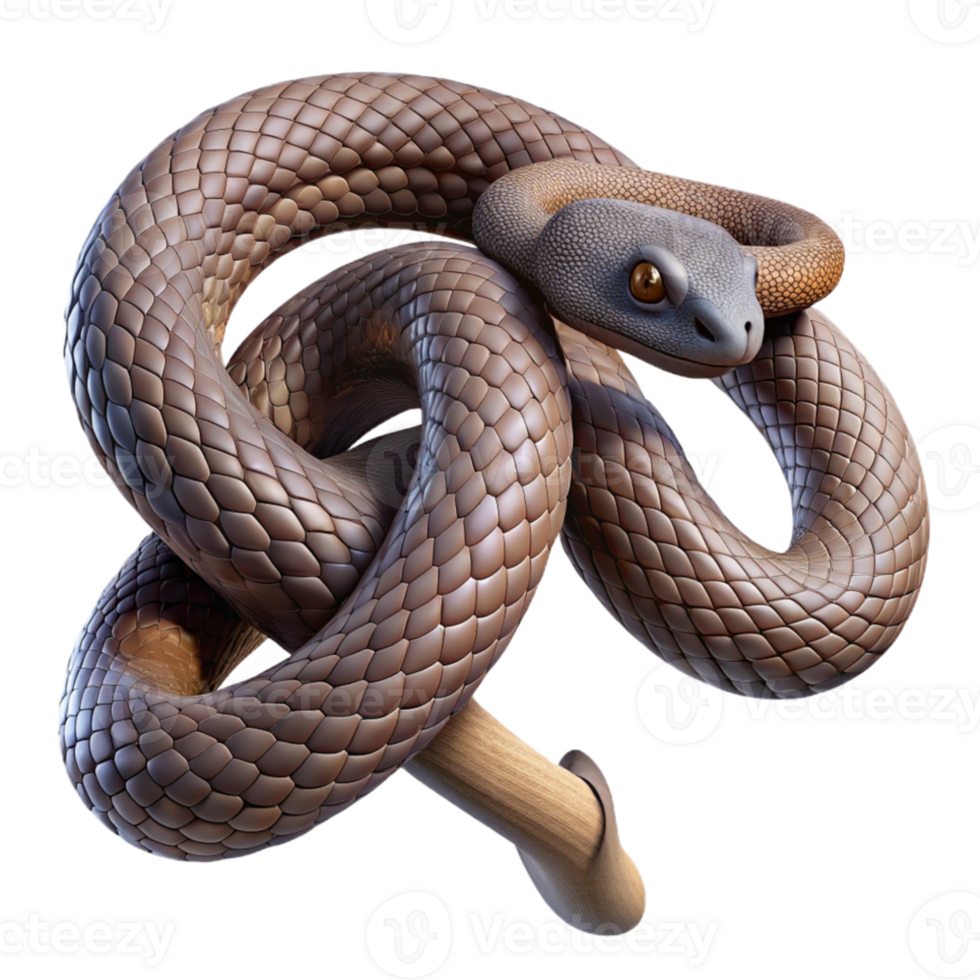 stunning modern A slithering snake coiled around a branch, jungle setting, detailed and textured premium png