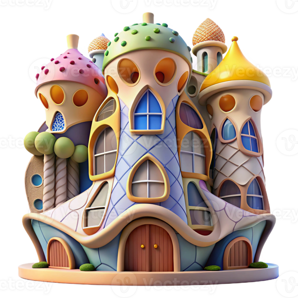 extraordinary classic Gaudi-inspired apartment building, organic forms, colorful mosaics, vibrant lighting, whimsical style authentic png