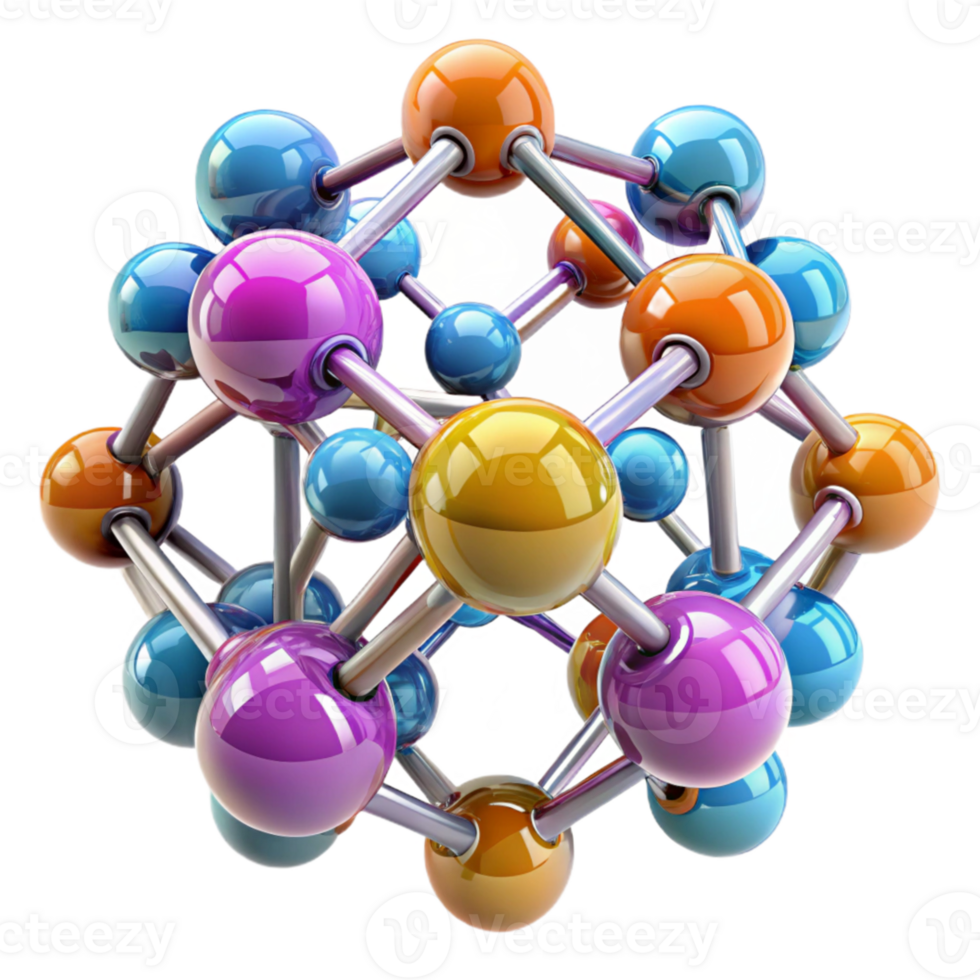 vibrant creative A group of nanobots assembling a complex molecular structure, glowing with various colors, microscopic view, scientific and abstract style 4K png