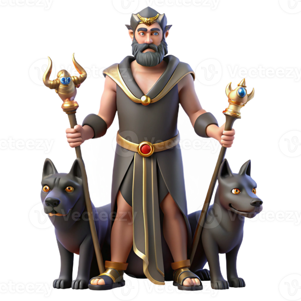 serene vintage Hades, God of the Underworld, with Cerberus professional png