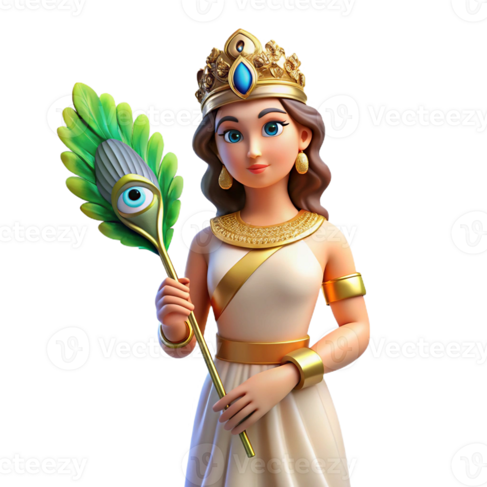 impressive creative Hera, Goddess of Marriage, with a peacock feather high resolution png