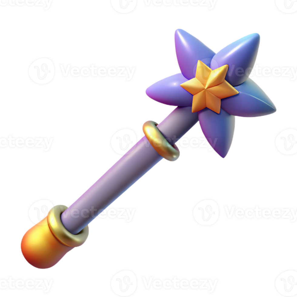 magnificent minimalist Single, stylized, cartoon magic staff, sparkling tip professional png