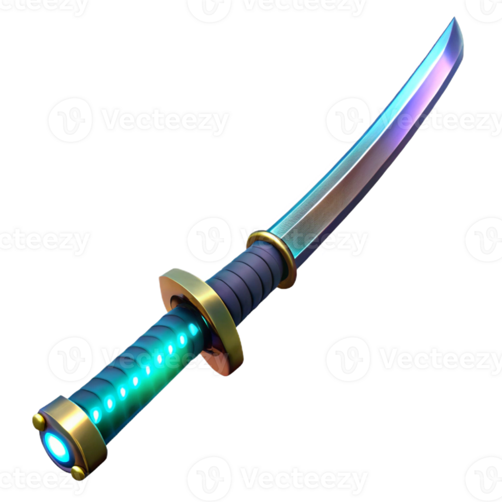 magnificent abstract Cyberpunk katana, glowing blade, ornate hilt premium png
