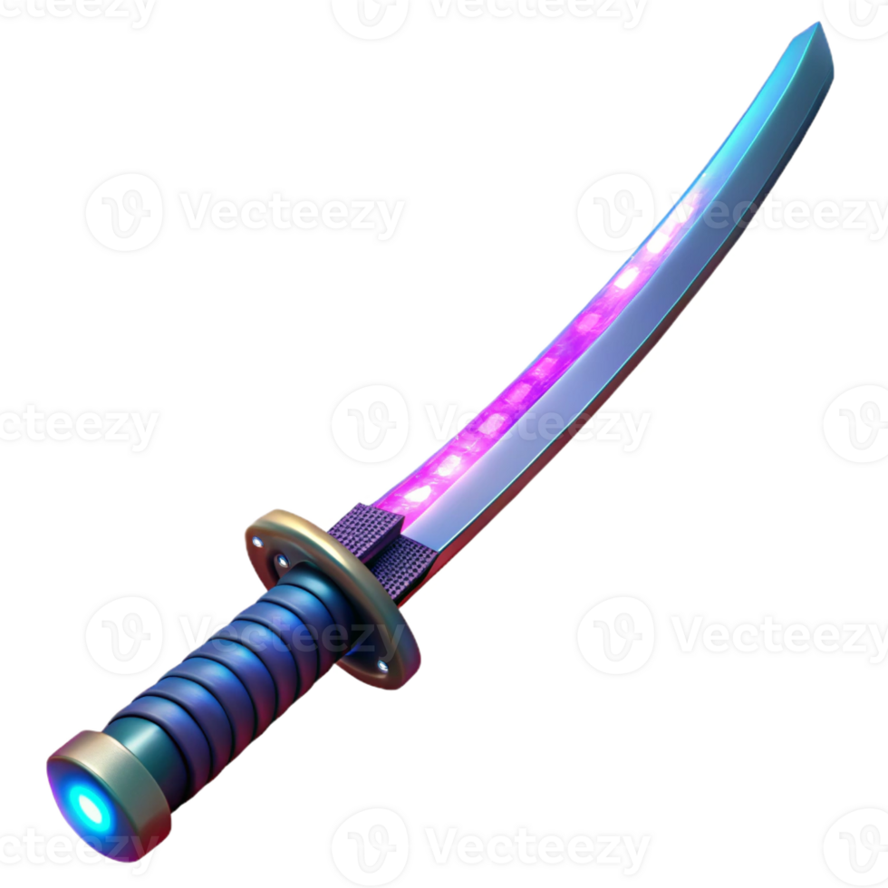 vibrant abstract Cyberpunk katana, glowing blade, ornate hilt high quality png