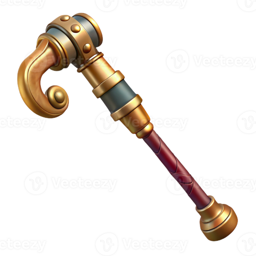 stunning minimalist Steampunk cane with a brass handle and a wooden shaft authentic png