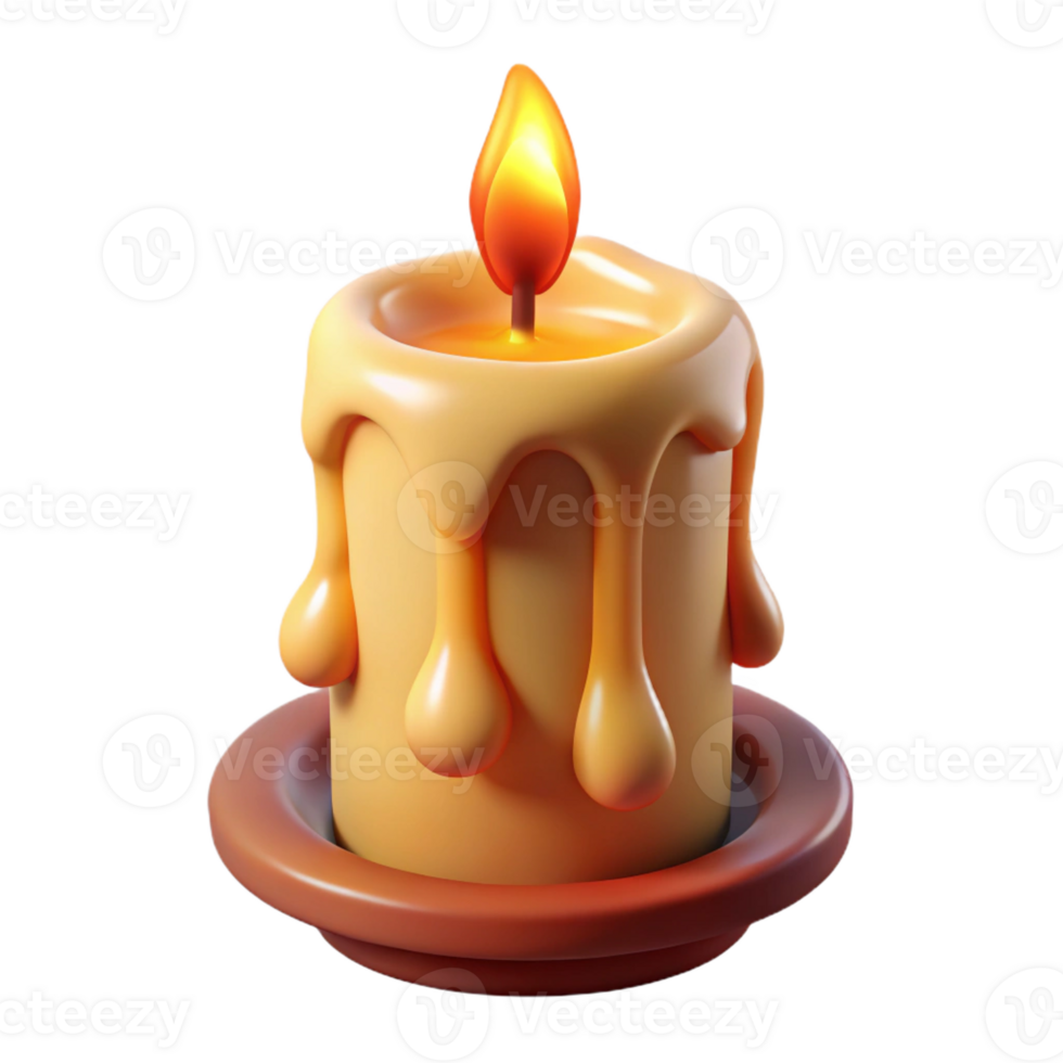 elegant traditional A burning candle with dripping wax high resolution png