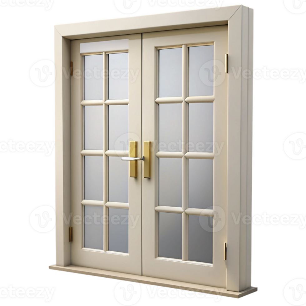 beautiful modern French door, white, double detailed png