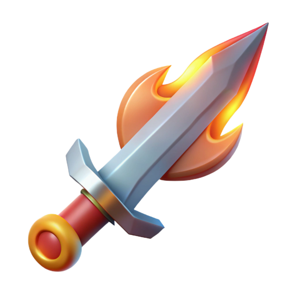 elegant rustic A stylized sword, flames rising from the blade professional png