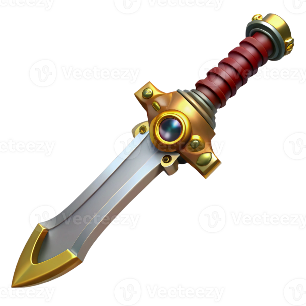 beautiful minimalist Steampunk sword with a serrated blade and a brass hilt high quality png