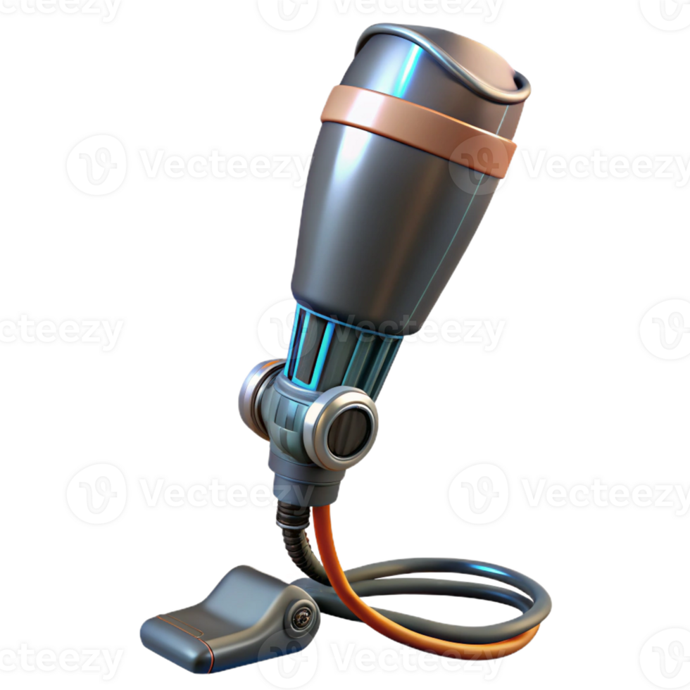dramatic contemporary Cyberpunk prosthetic leg with exposed wiring premium png