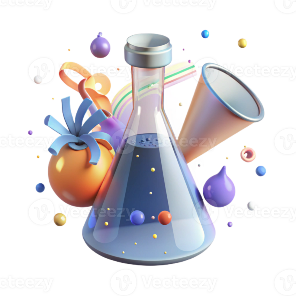vibrant artistic Erlenmeyer Flask Chemistry Isolated for Science Illustrations original png