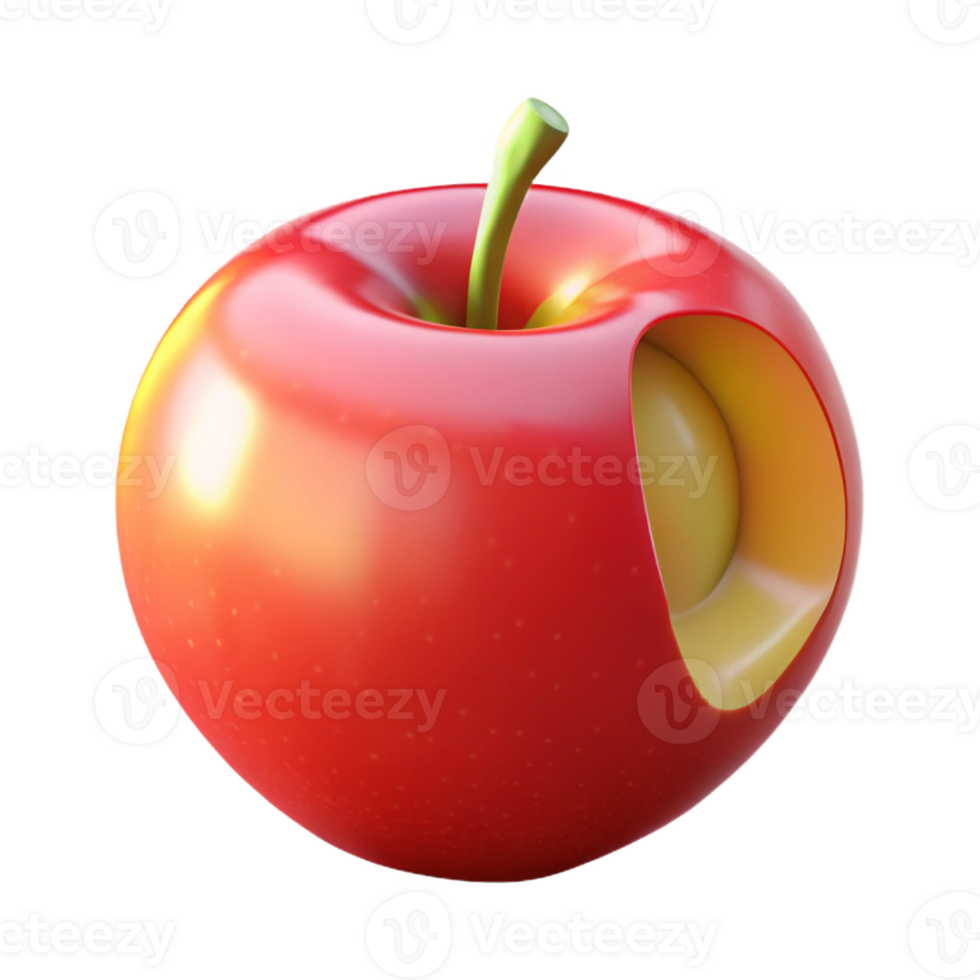elegant artistic A single, ripe apple, with a bite taken out of it original png