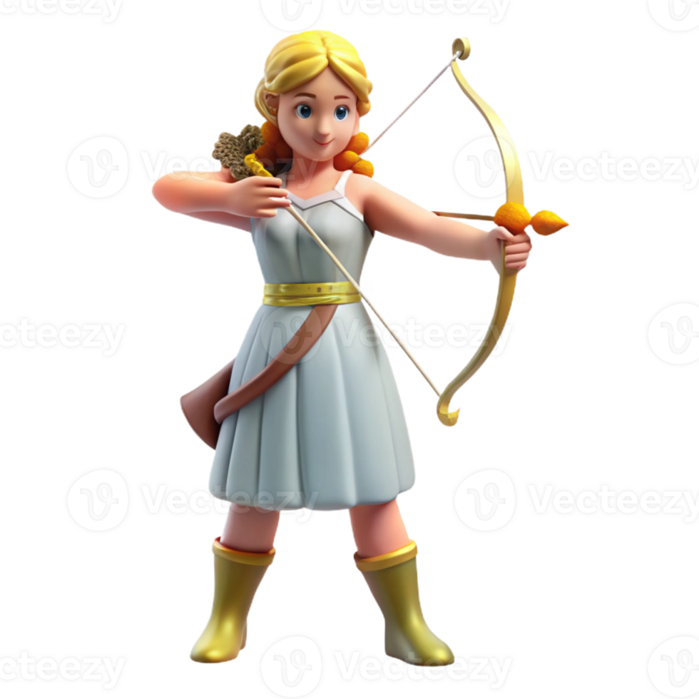 serene modern Artemis, Goddess of the Hunt, with a bow and arrow high resolution png