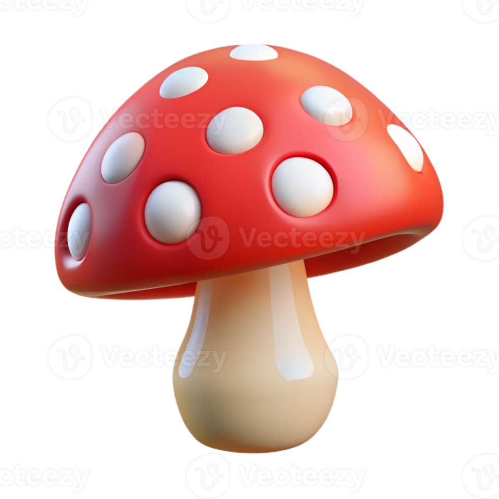 serene abstract Single, stylized, cartoon magic mushroom, red with white spots premium png