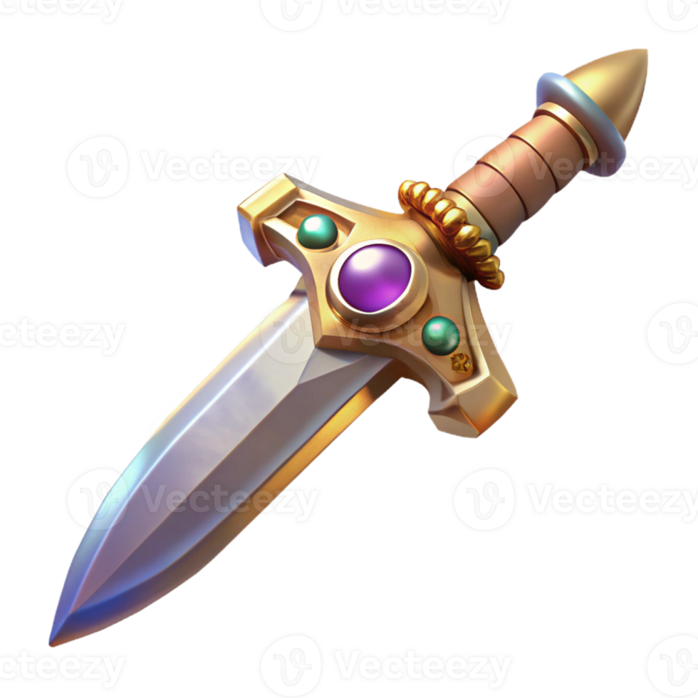vibrant minimalist Realistic, ornate dagger, jeweled hilt, sharp blade authentic png