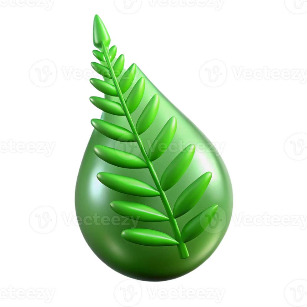 wonderful creative A single, perfect dewdrop clinging to a vibrant emerald green fern frond, illuminated by a soft, diffused morning light, hyperrealistic style professional png