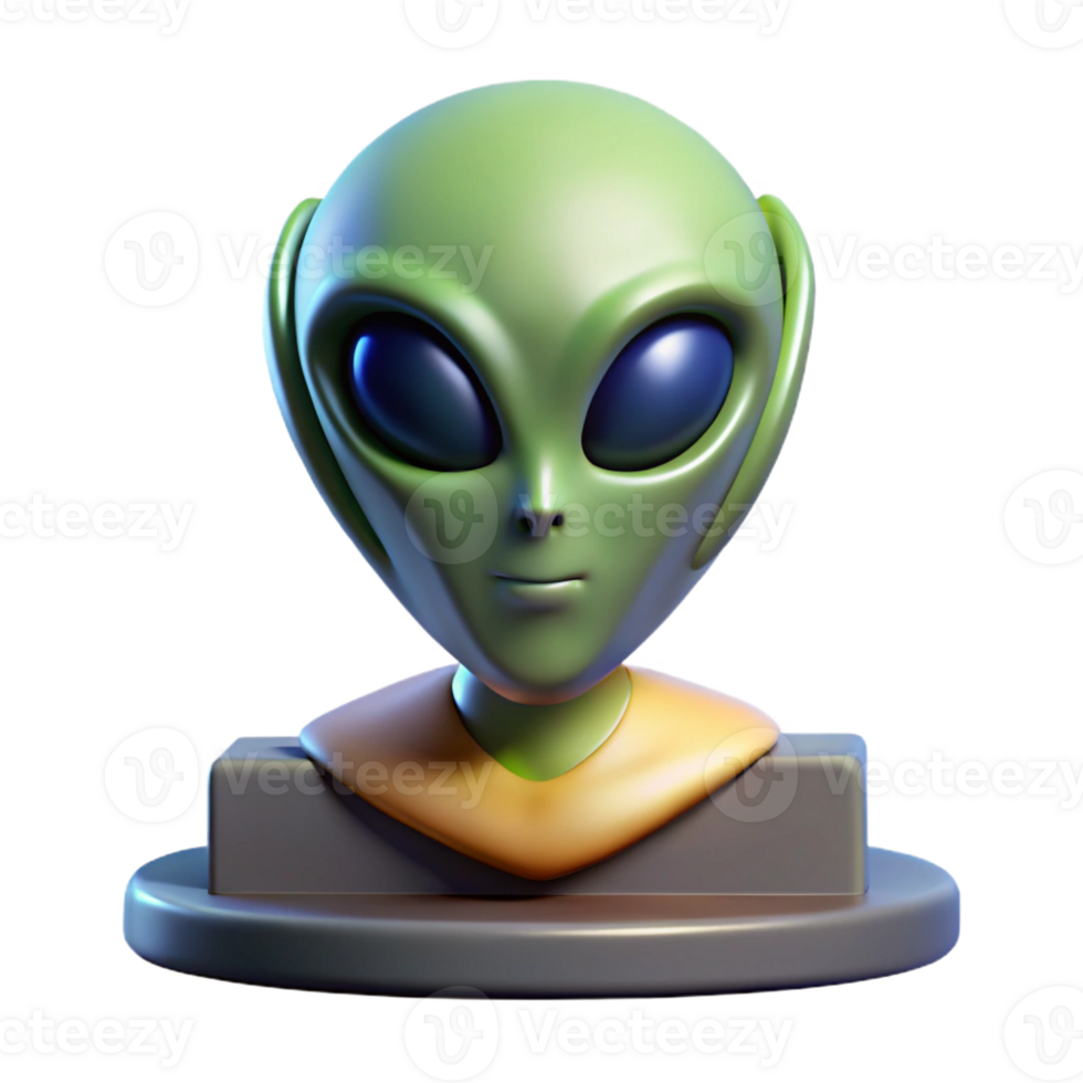 elegant artistic Alien trophy head, mounted on plaque, exotic design high resolution png
