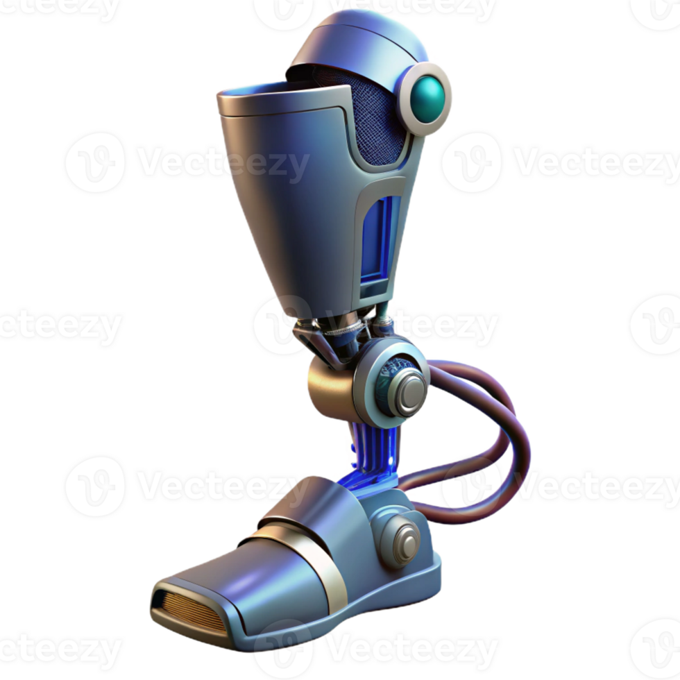 dramatic modern Cyberpunk prosthetic leg with exposed wiring premium png