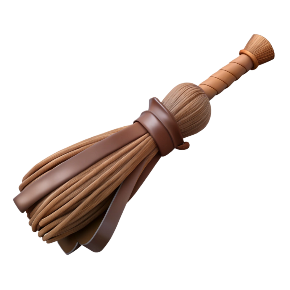 stunning traditional A witch's broom, made of twigs and bound with twine detailed png