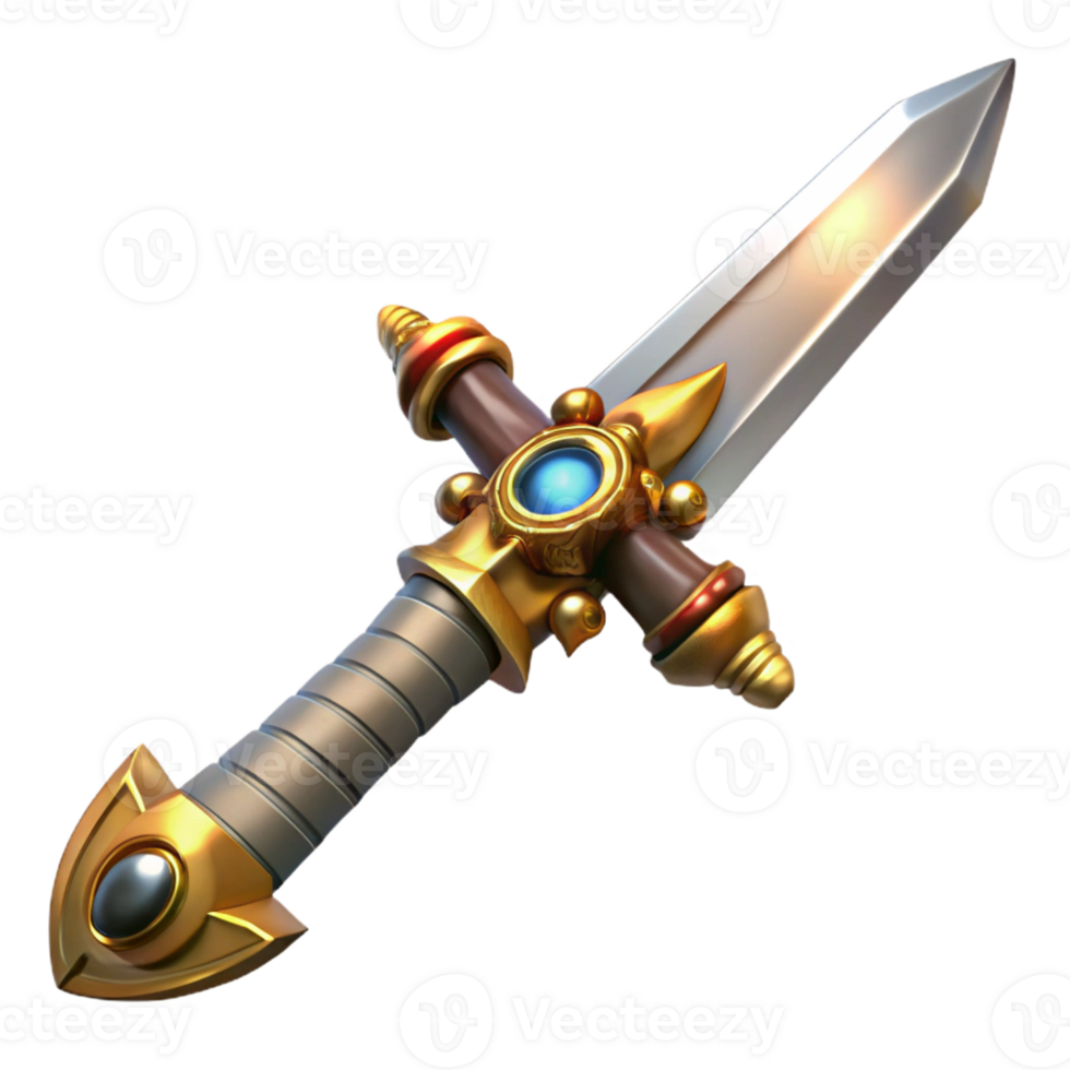 serene modern Steampunk sword with a serrated blade and a brass hilt genuine png