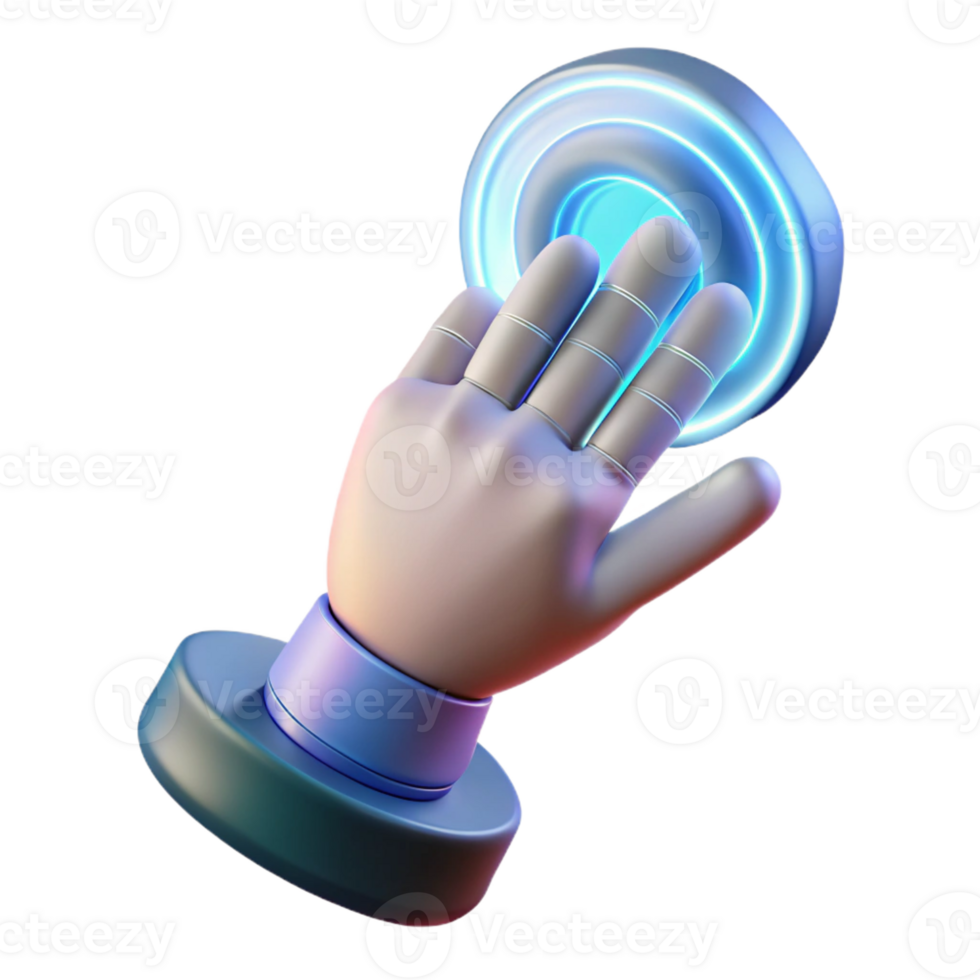 dramatic abstract A human hand reaching out to touch a holographic interface, bright white lighting, futuristic style 4K png