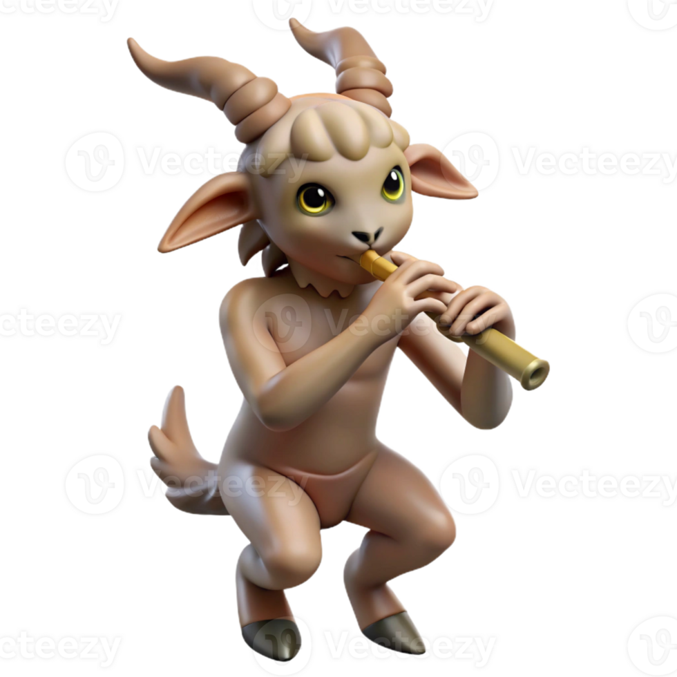 stunning rustic A playful, mischievous satyr with goat legs and pointed ears, playing a pan flute in a sun-drenched forest glade, lit by dappled sunlight. Impressionist style 4K png